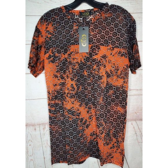 Rare Gold Leaf Tangerine Brown Breathable Small Designer Short Sleeve Shirt - Picture 1 of 12